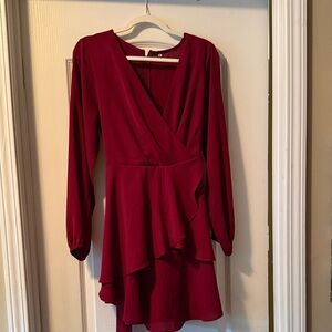 Fashion Nova Deep Red Long Sleeve Dress